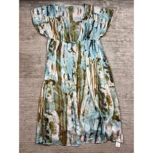 Cupshe Swim Cover Up Womens L Blue Green Abstract Tie Dye Drawstring